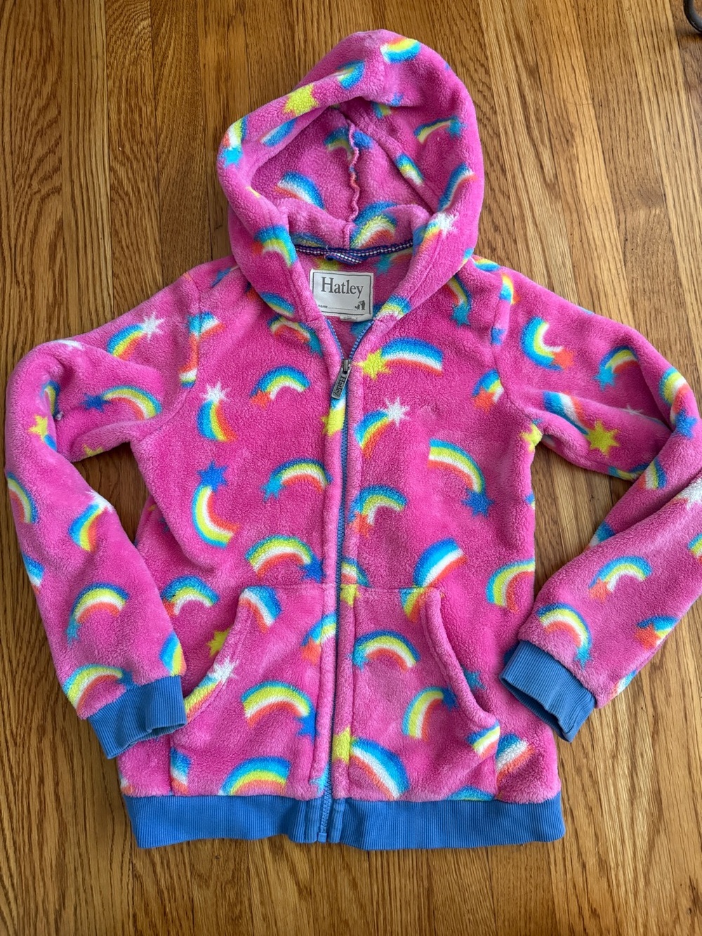 Hatley pink rainbow soft plushy jacket 12